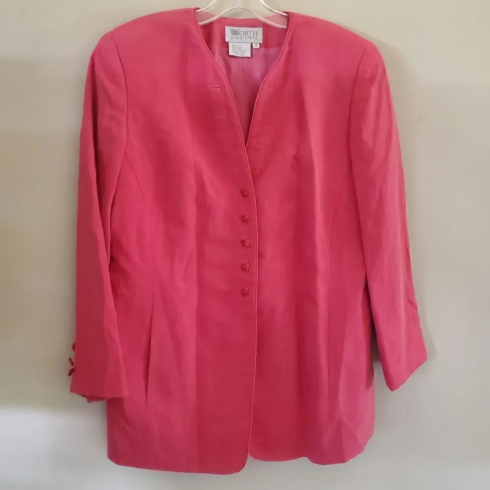 Vtg WORTH Petite Women's Pink  Blazer Silk & Linen-Blend  Size 14 Preppy‎